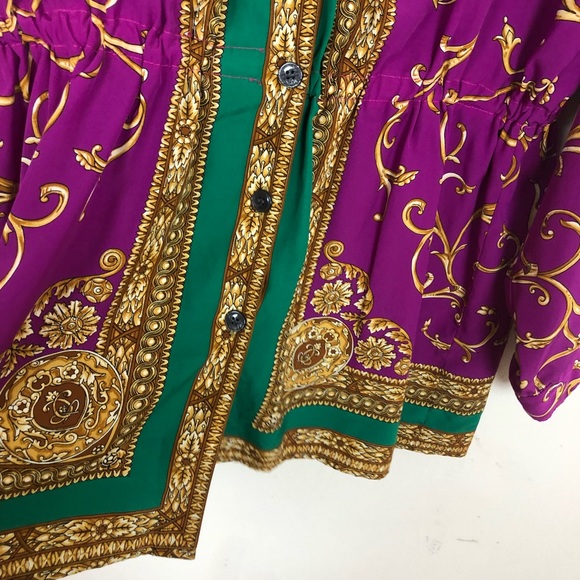 VINTAGE Liz Claiborne Purple Pink Filigree Vegas Button Down Top size Medium - Picture 7 of 10